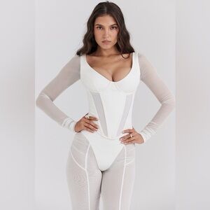 HOUSE‎ OF CB L D-DD 'Araminta' White Long Sleeve Mesh Corset NWOT